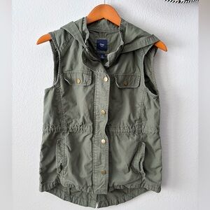 GAP Olive Green Tweed Hooded Utility Cargo Vest Women’s Small